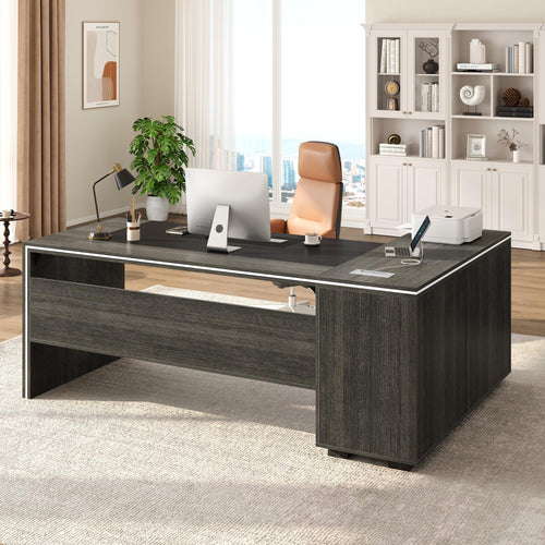 L-Shaped Executive Desk with Cabinet Storage