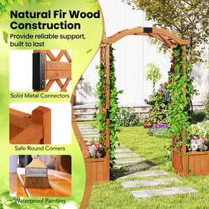 Wooden Garden Arbor with Planter Boxes & Climbing Trellis