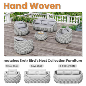 Round Woven Rope Outdoor Coffee Table with Sintered Stone Top