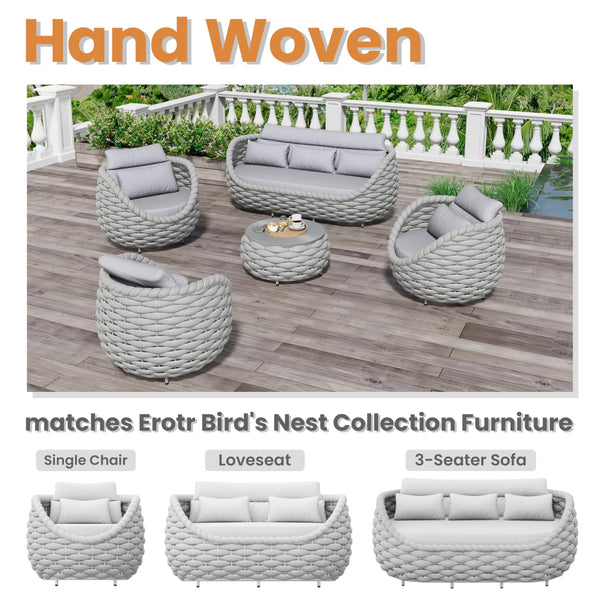 Round Woven Rope Outdoor Coffee Table with Sintered Stone Top