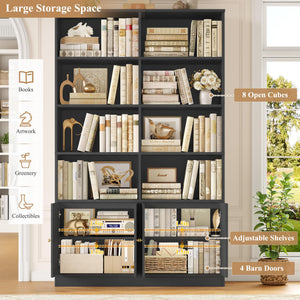 71" Tall Bookshelf with Barn Door & Storage Cabinet