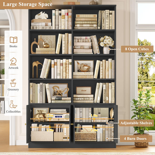 71" Tall Bookshelf with Barn Door & Storage Cabinet