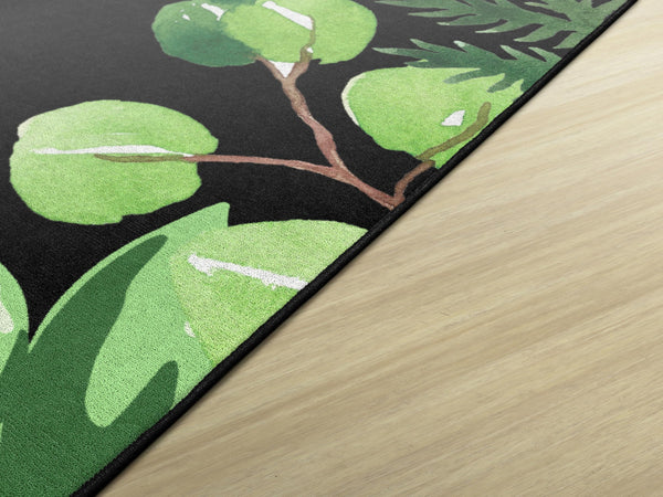 Simply Boho Greenery Classroom Area Rug — Nylon, Low Pile, Black