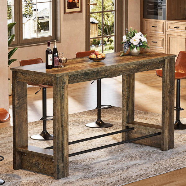 63'' Counter Height Bar Table with Metal Footrests