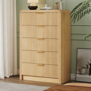 5-Drawer Fluted Dresser — Modern Chest of Drawers with Metal Handles