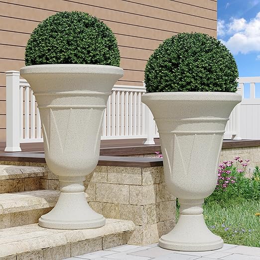 Tall Planters for Outdoor Plants Set of 2 with Drainage Holes