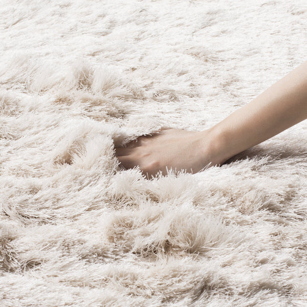 Ivory Handmade Shag Area Rug 3x5 – Soft Flowing Pile for Bedroom, Hallway & Entryway