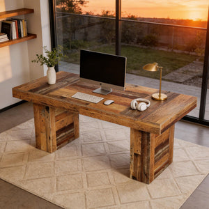 63-Inch Farmhouse Executive Desk with Rustic Wood Grain Finish