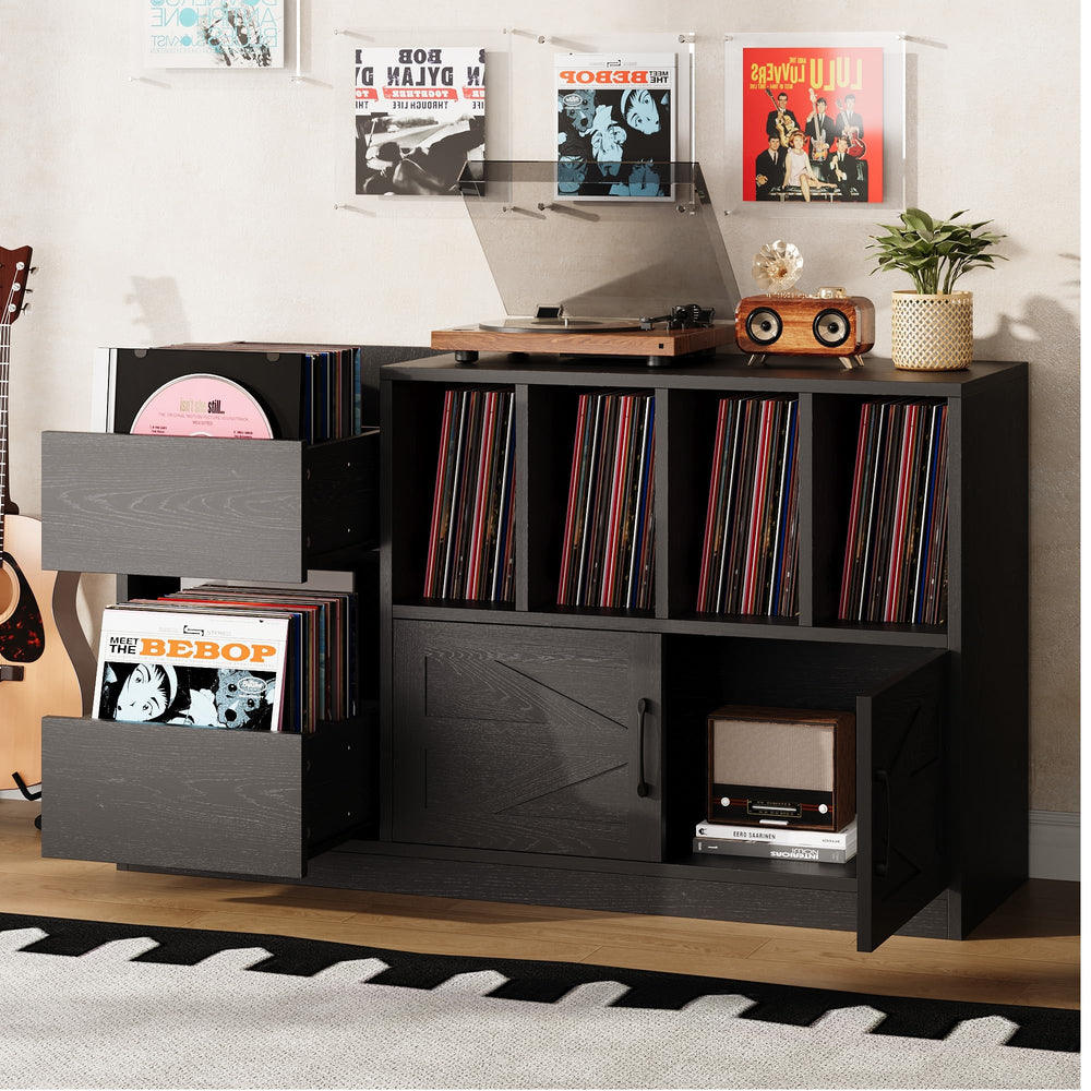 Record Player Stand with Vinyl Storage Cabinet