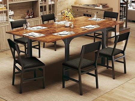 7-Piece Extendable Dining Table Set with 6 Upholstered Chairs