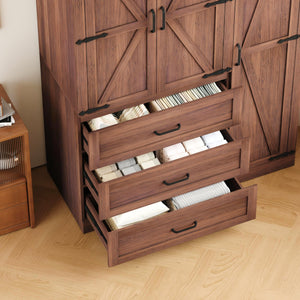 Farmhouse Armoire Wardrobe with Drawers & Hanging Rod