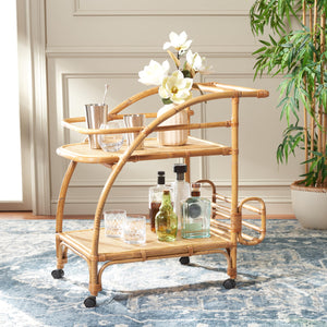 2-Tier Rattan Bar Cart with Wheels