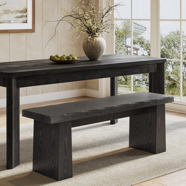 47-Inch Wooden Entryway Bench with Wavy Edge Design