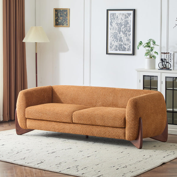 82" Boucle 3-Seater Sofa with Wood Legs