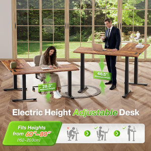 L-Shaped Electric Standing Desk with Power Outlets – 63 x 55 Inch Height Adjustable Corner Desk