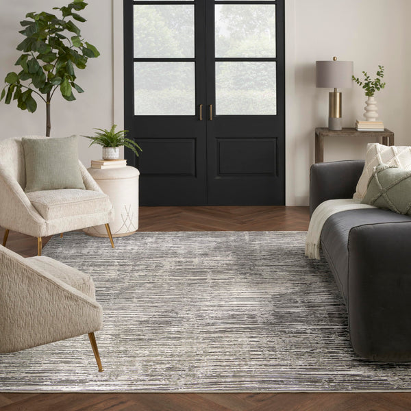 Ivory Grey Abstract Area Rug – Recycled Polyester, Low-Pile, Multi-Size