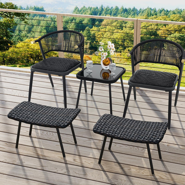 Set of 2 Outdoor Rattan Patio Ottomans with Quick Dry Foam