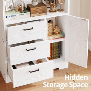 71-Inch Tall Bookcase with Cabinet and 3 Drawers