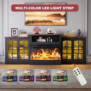 97" Farmhouse Fireplace TV Stand with 3-Sided Electric Fireplace & Storage Cabinets