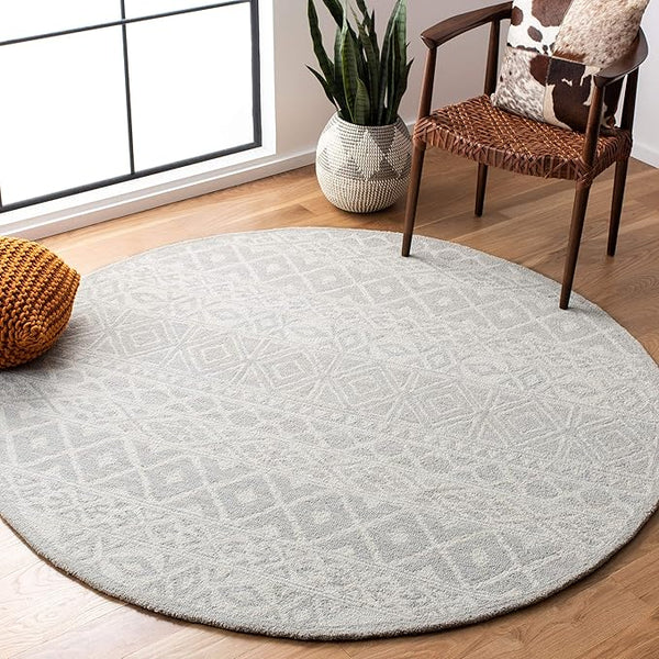 Handmade Wool Floral Area Rug – Silver & Ivory