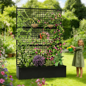 Metal Raised Garden Bed with Trellis & Privacy Screen – Outdoor Planter Box