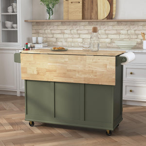 Rolling Kitchen Island Cart with Drop-Leaf Breakfast Bar