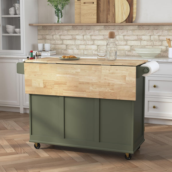 Rolling Kitchen Island Cart with Drop-Leaf Breakfast Bar