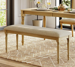 52" Oak Farmhouse Dining Bench with Padded Seat & Solid Wood Legs