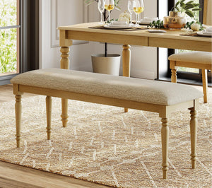 52" Oak Farmhouse Dining Bench with Padded Seat & Solid Wood Legs