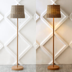 61" 2-Light Coastal Bohemian LED Floor Lamp with Seagrass Shade