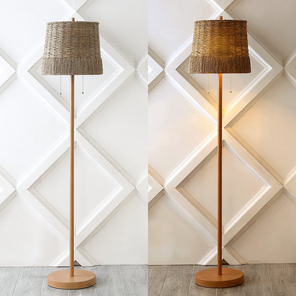 61" 2-Light Coastal Bohemian LED Floor Lamp with Seagrass Shade