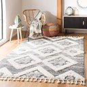 Moroccan Tassel Shag Area Rug 5'3" x 7'6" – Boho Diamond Trellis, Non-Shedding Plush Pile