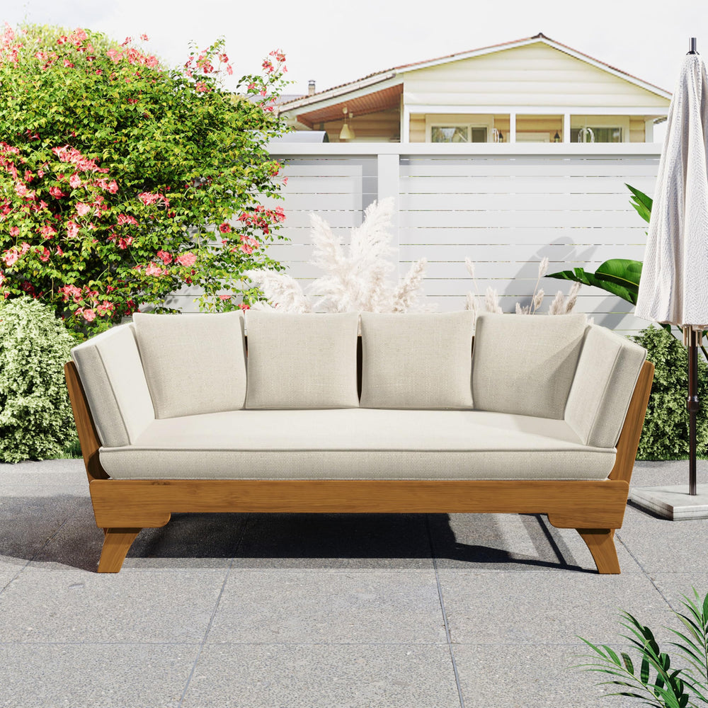 Convertible Outdoor Daybed Sofa – 3-Seater Acacia Wood Patio Couch