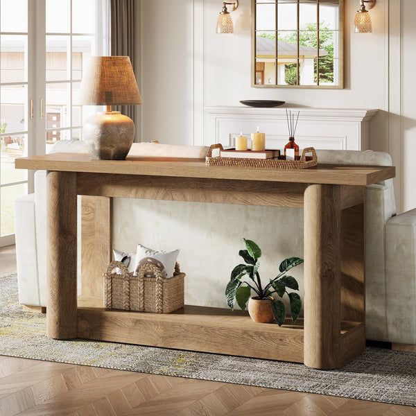 63-Inch Farmhouse Console Table with 2-Tier Storage