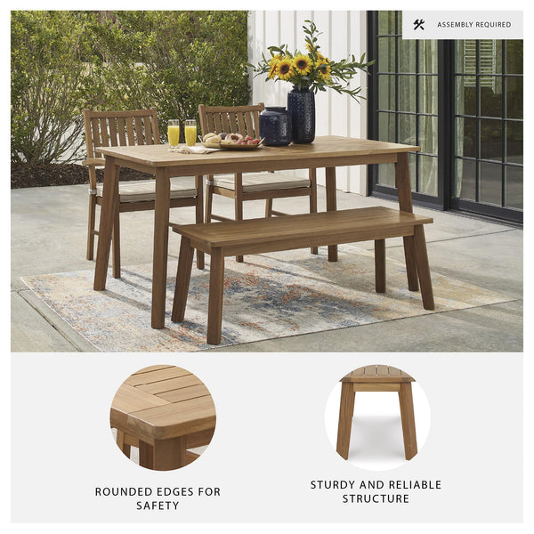 Outdoor Acacia Wood Dining Bench – Slatted Patio Seat, Light Brown