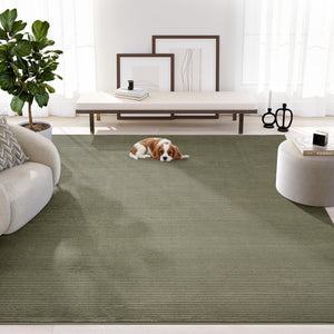 Green Striped Area Rug – Machine Washable, Pet Friendly