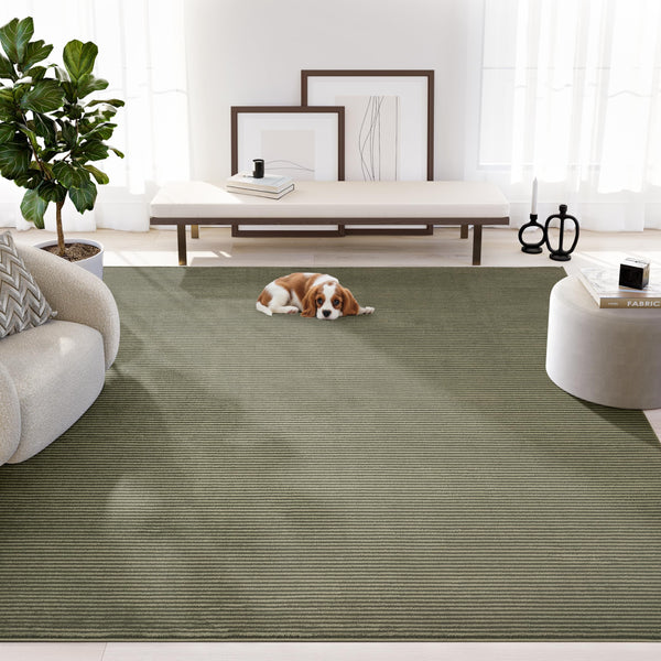 Green Striped Area Rug – Machine Washable, Pet Friendly