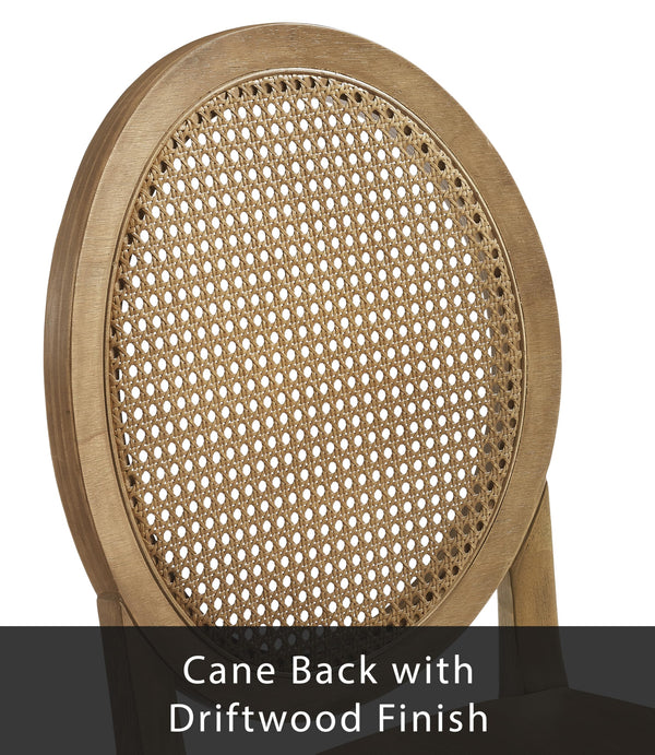 Oval Cane Back Dining Chairs Set of 2 – Rubberwood & Rattan, Driftwood Finish
