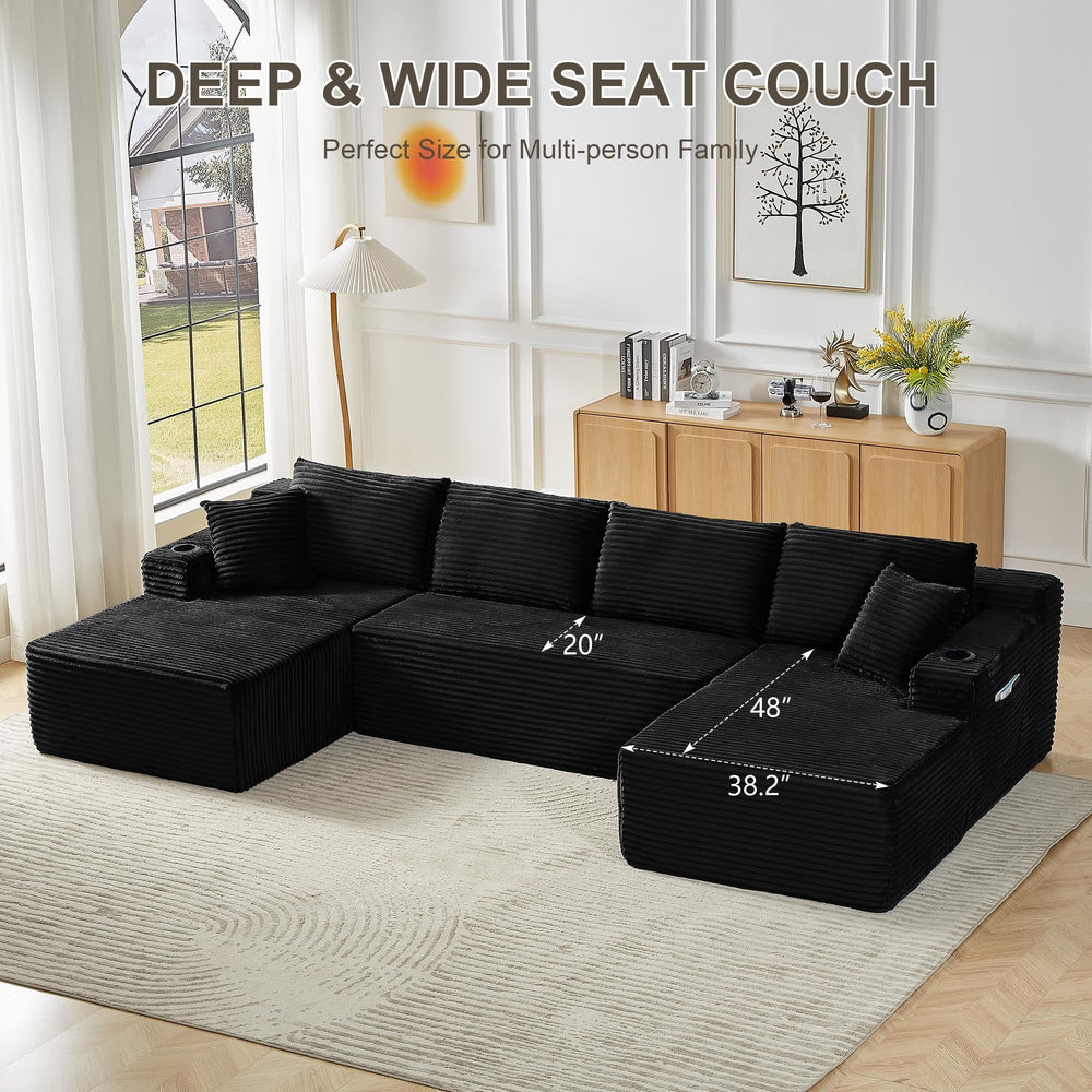 U-Shaped Modular Sectional Sofa with Deep Chaise