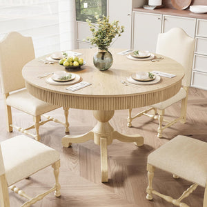 47 Inch Round Dining Table with 2 Storage Drawers — Mid-Century Pedestal Base