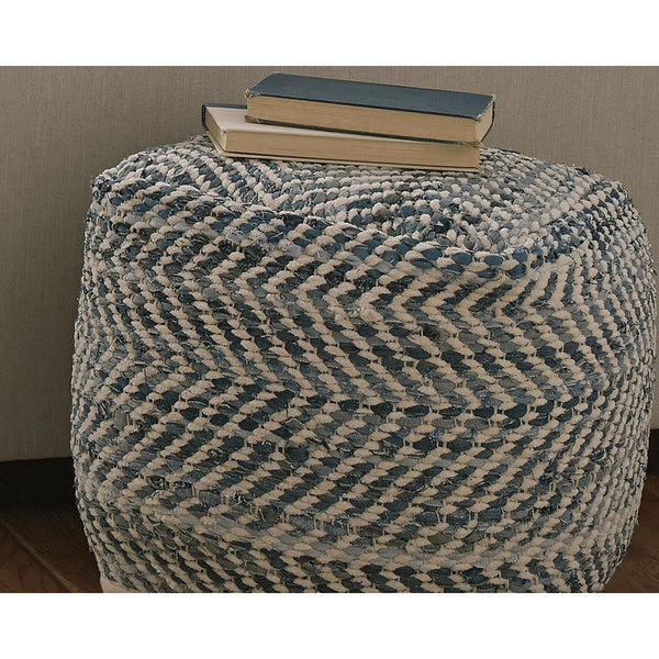 Chevron Handmade Woven Denim Pouf Ottoman