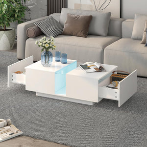 LED Coffee Table with Storage & Sliding Drawers