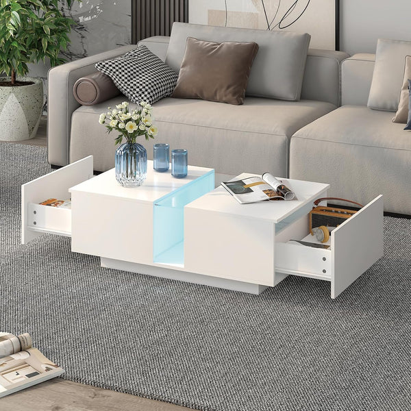 LED Coffee Table with Storage & Sliding Drawers