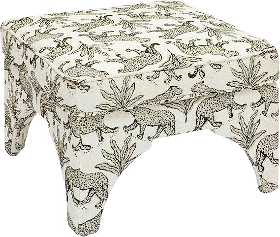 Square Jacquard Upholstered Ottoman with Wood Legs