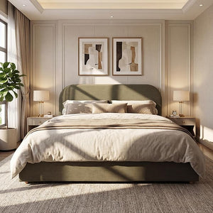 Upholstered Platform Bed Frame with Headboard