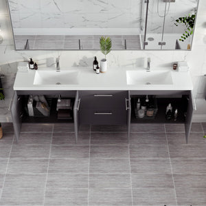 84-Inch Wall Mount Double Sink Bathroom Vanity with Acrylic Top