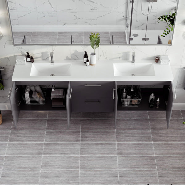 84-Inch Wall Mount Double Sink Bathroom Vanity with Acrylic Top