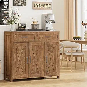 Sideboard Buffet Cabinet with Drawers, Doors & Adjustable Shelves
