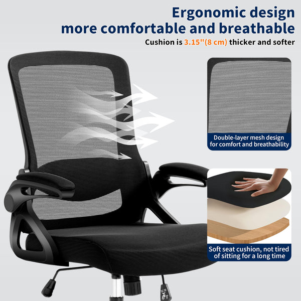 Ergonomic Mesh Office Chair with Adjustable Lumbar Support & Flip-Up Armrests