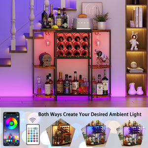 3-Tier Wine Bar Cabinet with LED Lights